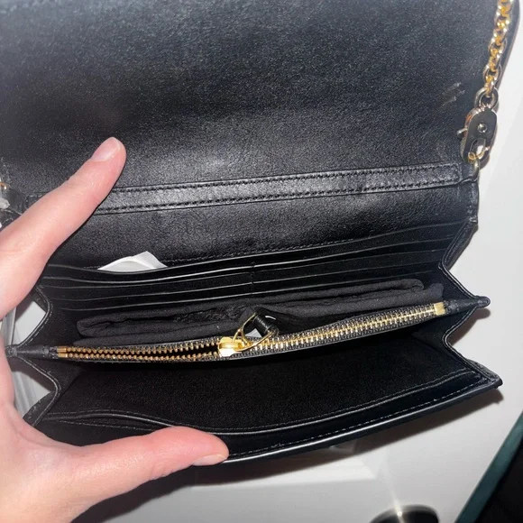 Ralph Lauren Black and Cream Plaid Crossbody Buffalo check hair on hide wallet - Picture 4 of 15